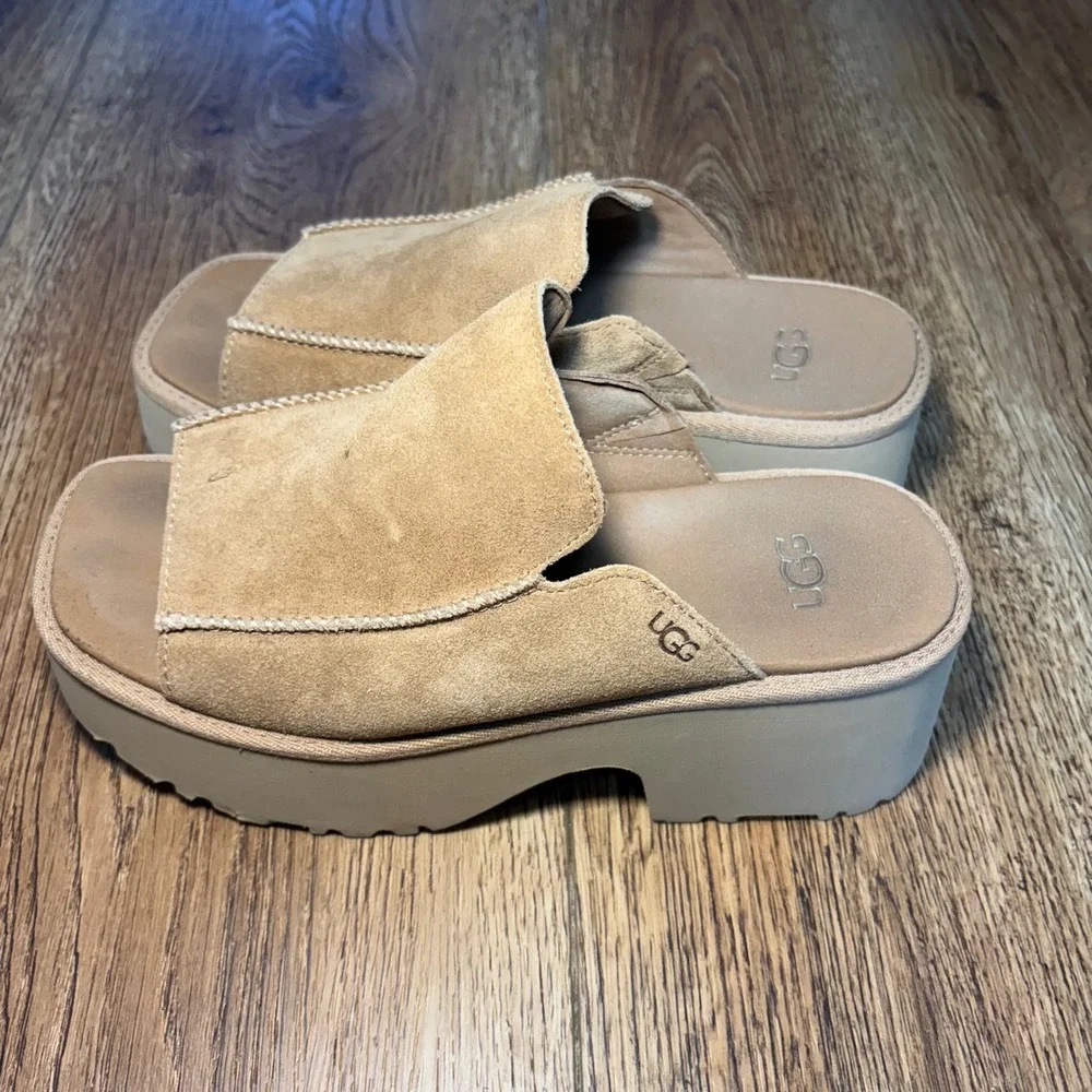 UGG New Heights Chunky Platform Sandals Chestnut Tan Suede Womens 7.5 Y2K style